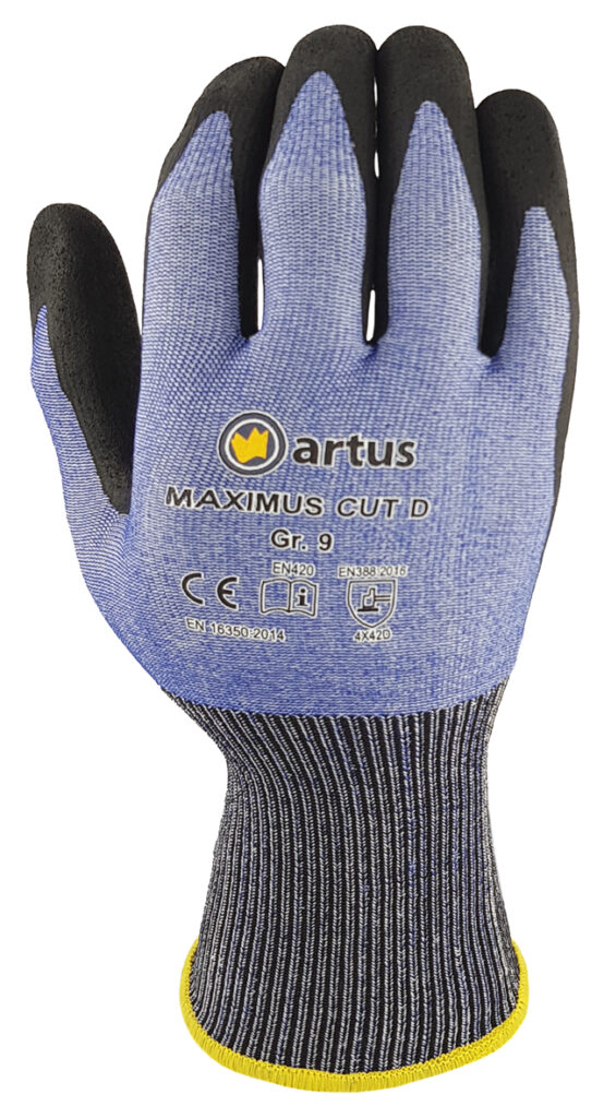 Schnitt-Strickhandschuh blau Artus Maximus Cut D, 12 Paar, Arbeitshandschuhe, Schutzhandschuhe, Strickhandschuh 18 Gauge mit Handflächenbeschichtung,